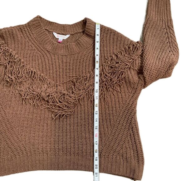 No Boundaries Brown Fringe Knit Crew Neck Long Sleeve Academia Sweater Size XL - Picture 8 of 14
